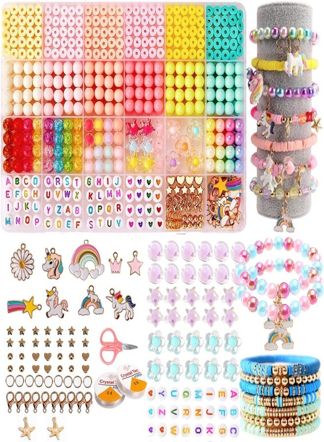 PRAMANTA Bracelet Jewellery Making kit - Included 900pcs Clay Beads, 120pcs Pony Kandi Beads, 100pcs Rainbow Bead, 200pcs Letter Alphabet Flower Pearl Butterfly Fruit Star Heart - Image 1